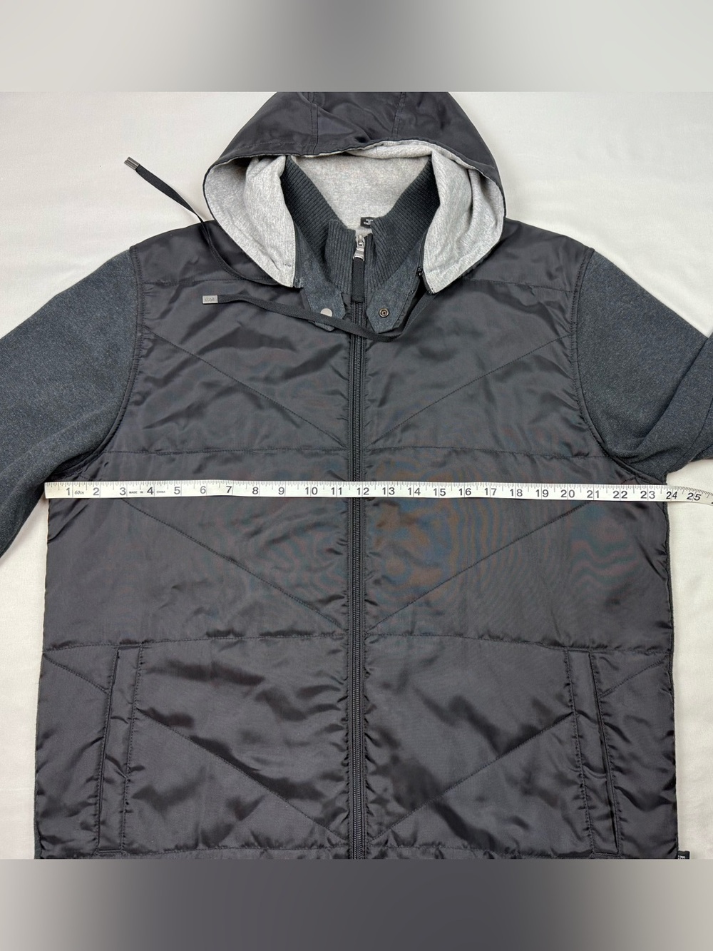 Hugo Boss Mens Quilted Hooded Casual Jacket 2XL Black/Grey Full Zip C6 - Picture 10 of 11